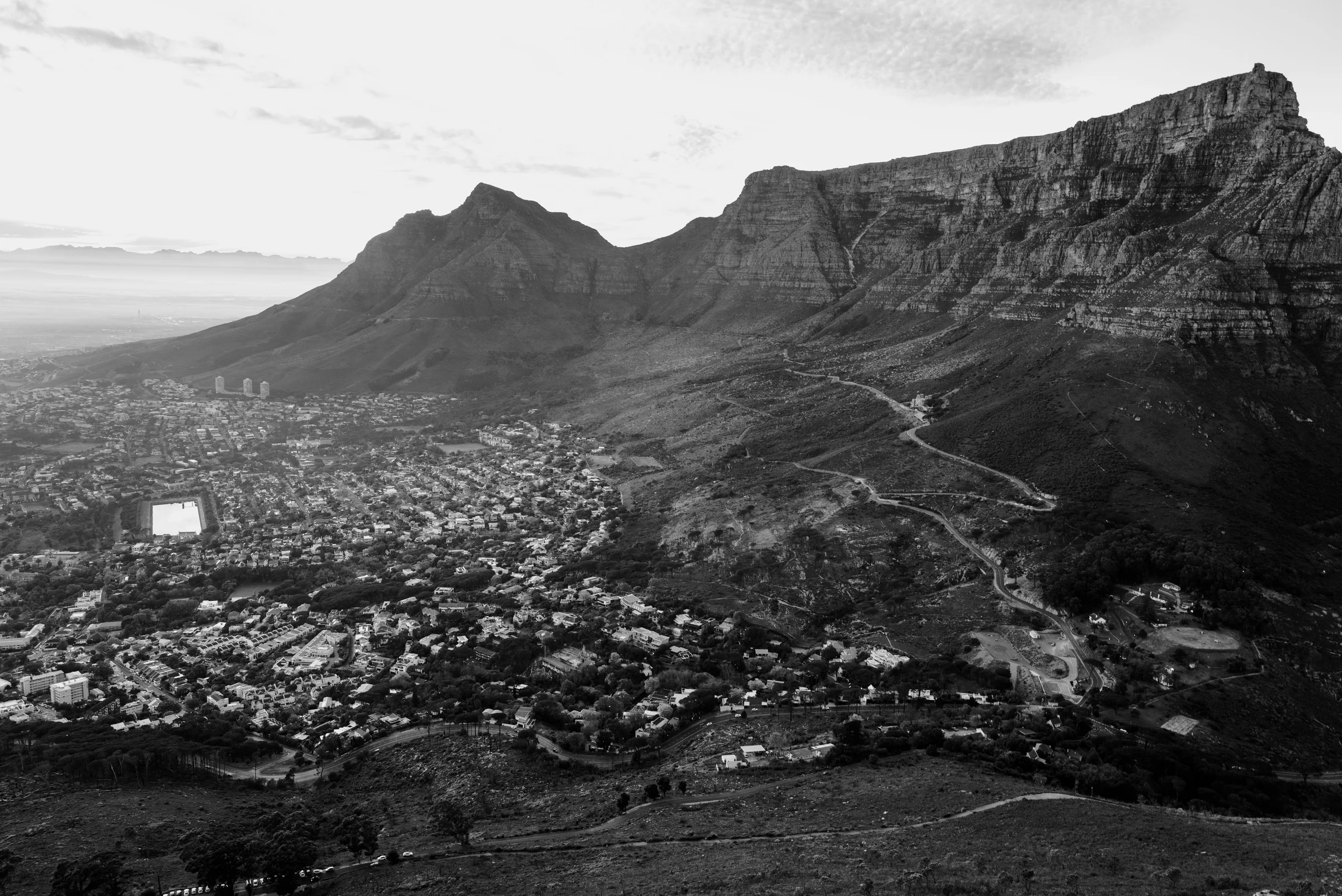 Cape Town shoreline in monochrome